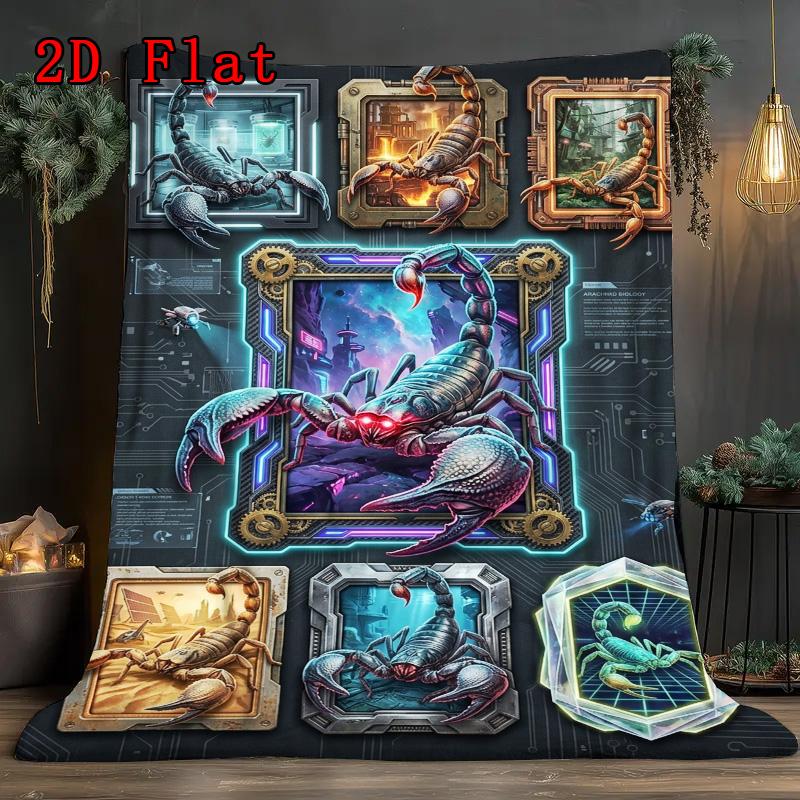 SciFi Scorpion Compilation 2D Flat Pattern Flannel Blanket, High quality All Seasons, Home Decor, Warmth and Comfort, Perfect for Christmas Gifts.