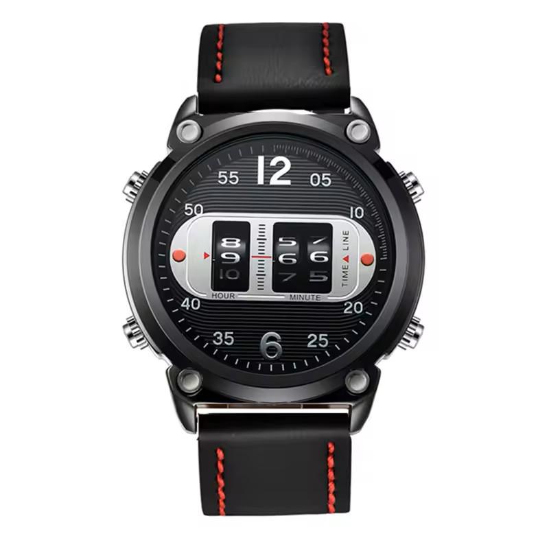 Herrenuhr Mode PU-Lederband Armee Sport Vintage Reifen Lässig Cooles Design Große Marke Datum Quarz Armbanduhr