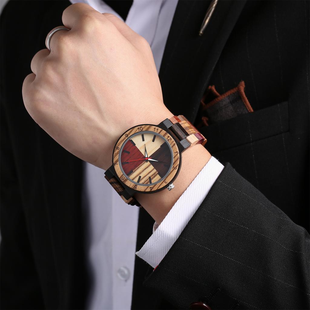 Personalized fashion creative men's watch multi color dial colorful strap luminous wooden quartz watches relojes para hombres