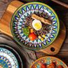 Bohemian Hand Painted Ceramic Plate 7/8 Inch, Colorful Mandala Porcelain Dinner Plate, Vintage Decorative Serving Dishes for Kitchen Dining Home Decor