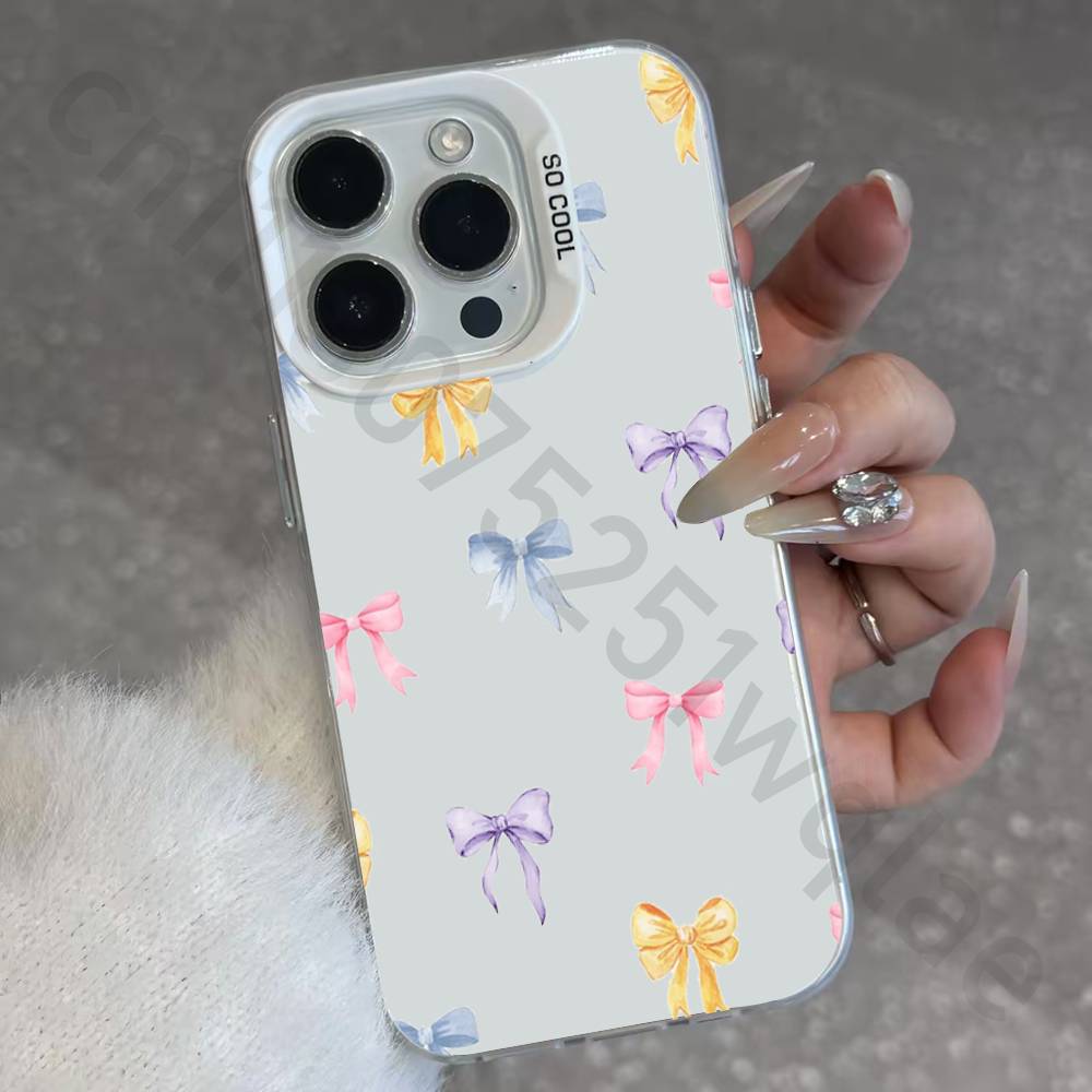 Bunter Schleifen-Aufdruck IMD Hülle für iPhone 17 16 15 14 13 12 11 Pro Max air plus Stoßfest Beschichtet Mattes TPU Funda