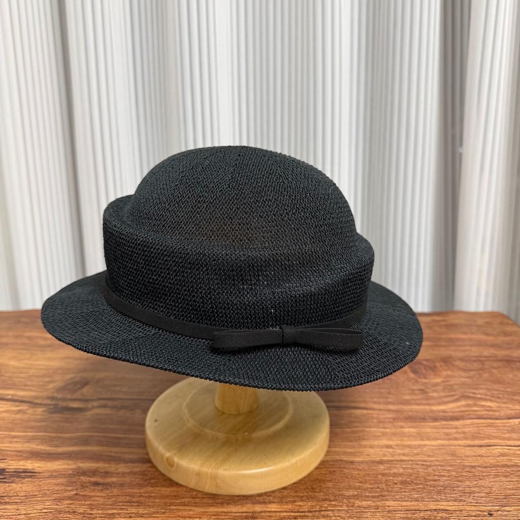 Cappello da Pescatore Giapponese a Maglia da Donna Bordo Piatto Estivo per Esterno Protezione Solare Traspirante Cappello a Cilindro con Fiocco Cappello Sottile da Sole