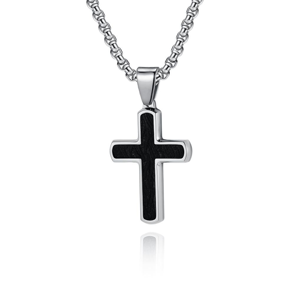 Simple Stamping Bark Series Electric Stainless Steel Men s Cross Necklace Stylish Stainless Steel Sweater Chain 60CM