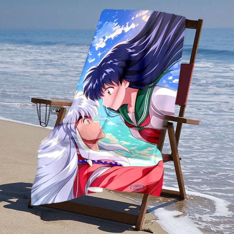proof beach towel with Inuyasha & Kagome pattern - soft,absorbent,quick-drying,machine washable - perfect for swimming,camping,bathing