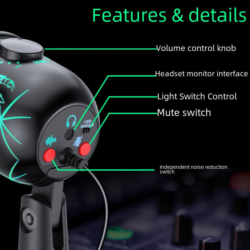 V5 RGB USB Condenser Microphone - Noise Reduction for PC, Mobile, Live Karaoke, and Gaming.