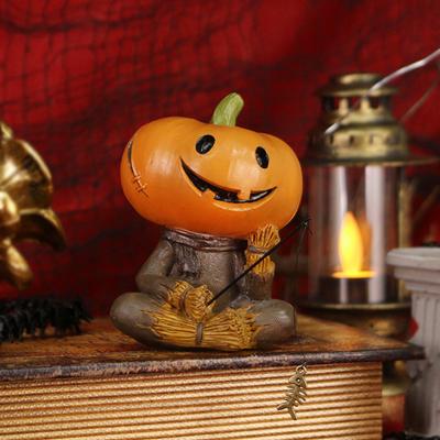 Figurka Stracha na Wróble z Głową Dyni Rzeźba Stracha na Wróble Wędkarza Dekoracja Halloweenowa Statua Dyni do Akwarium Stawu