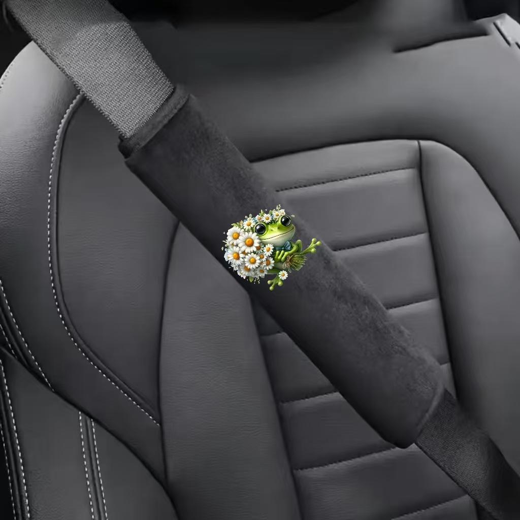 2PCS Car Seat Belt Shoulder Protector with Daisy Frog Pattern Car Seat Belt Protective Cover Soft and Comfortable for Car Use