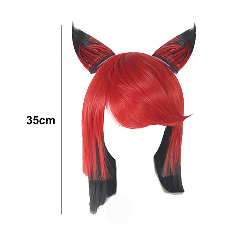 Peruca de Cosplay Alastor O Demônio do Rádio Personagem de Hazbin Hotel Cabelo Vermelho-Cinzento Preciso com Antena de Orelha
