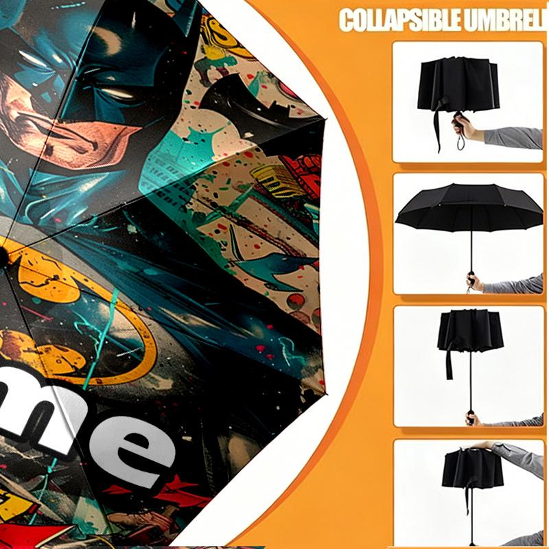 Custom Name Personalized Batman Print Umbrella, Auto Open Close, 8‑Rib Sturdy Frame, Commute Camping Hiking Use, Birthday Gift