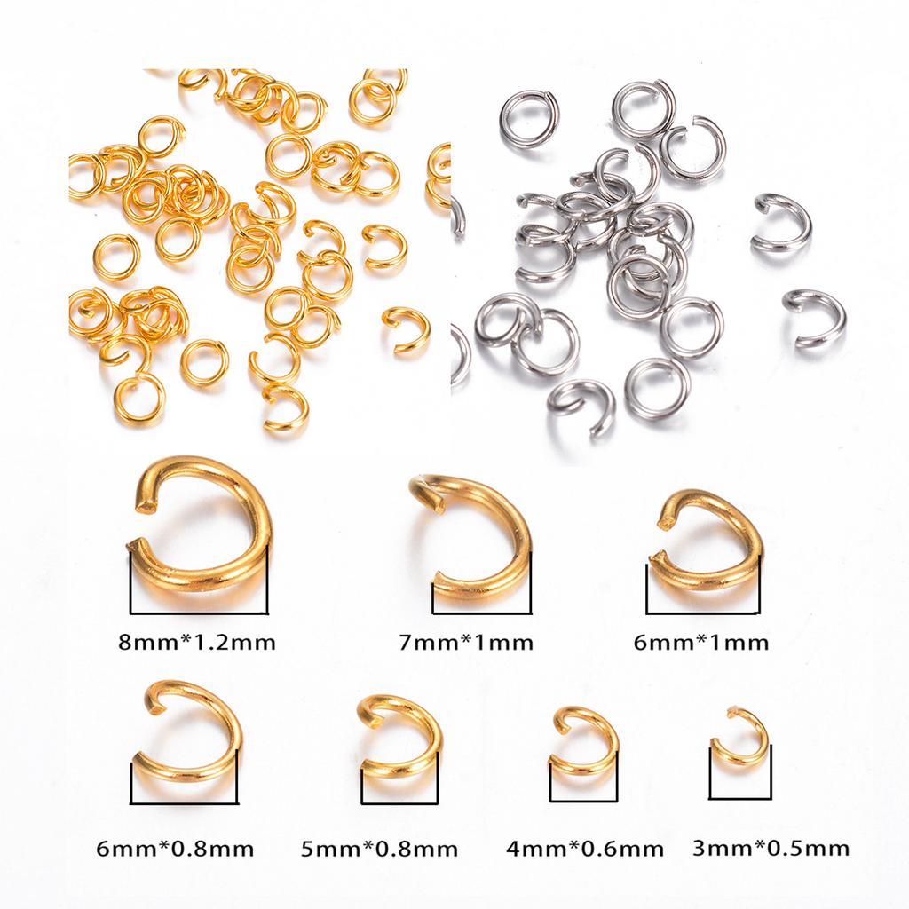 200 Stück/Los Gold Edelstahl Offene Biegeringe Direkt 3/4/5/6/8mm Sprengringe Verbindungsstücke für DIY Schmuckzubehör Herstellung