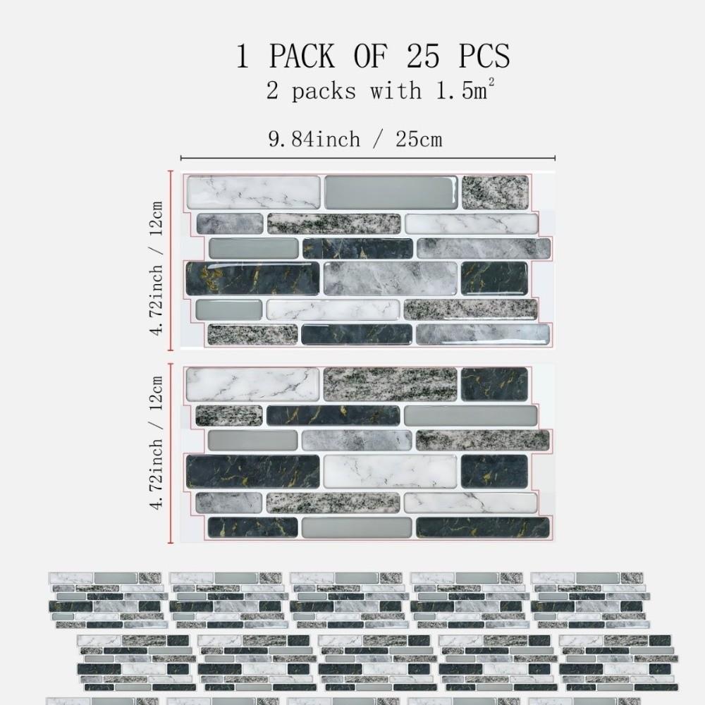 

25PCS New Marble Pattern Kitchen Stickers Waterproof Oilproof Bathroom Tile Stickers 3D Effect Crystal Self-Adhesive Wallpaper