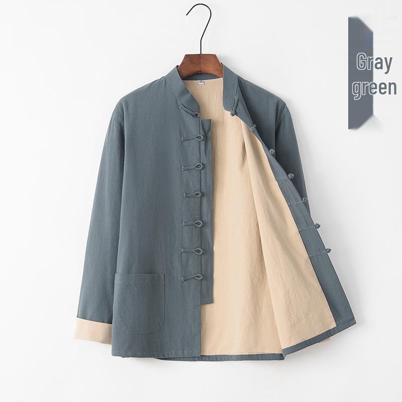 Men's Cotton Linen Tang Suit Jacket - Double-Layer, Chinese Style for All Seasons
