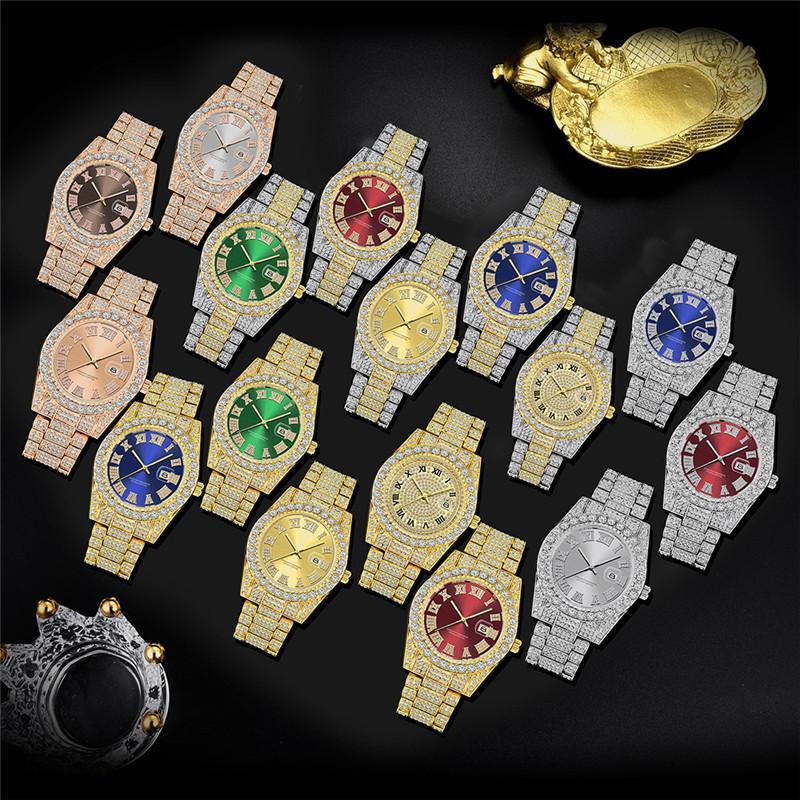 Men Genuine Big Brand Designer Watches Luxury Diamond Golden Fashion Alloy Band Calendar Quartz Gifts Watch Silver Reloj Hombre