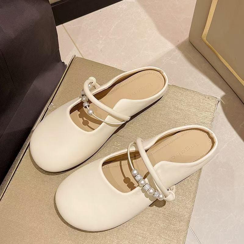 

Французские высококлассные сумки, шлепанцы с закрытым носком, женская летняя обувь, мода 2025, новые летние плоские пляжные мюли 40