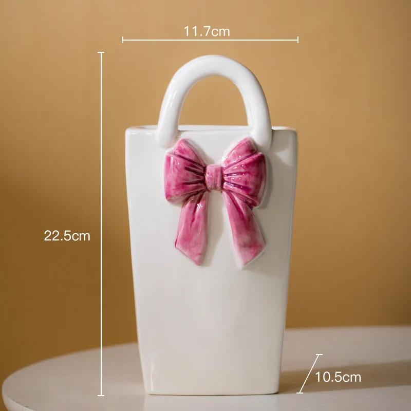 Lovely Bowknot Handbag Decorative Ceramic Vase Plant Pots Table Decoration Flowers Arrangement Flower Vases Room Aesthetic Decor