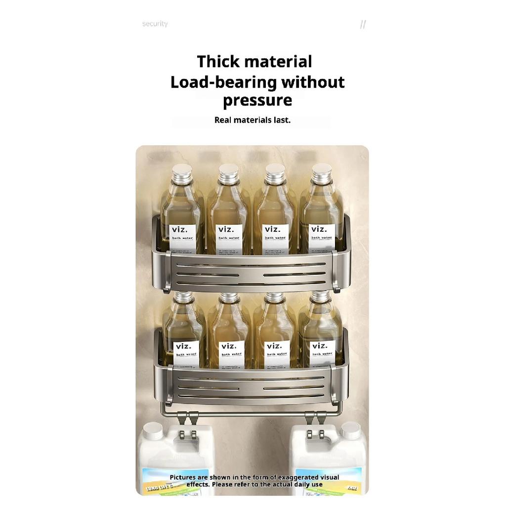 Space Aluminum Bathroom Shelf Self Adhesive Wall Mount Shower Rack No Drill Shampoo Hanger Bath Room Makeup Basket Storage Caddy