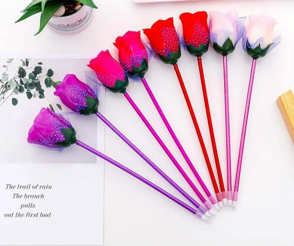 2Pcs New Artificial Rose Rose Ballpoint Pen, Valentine Gift Rose Ballpoint Pen