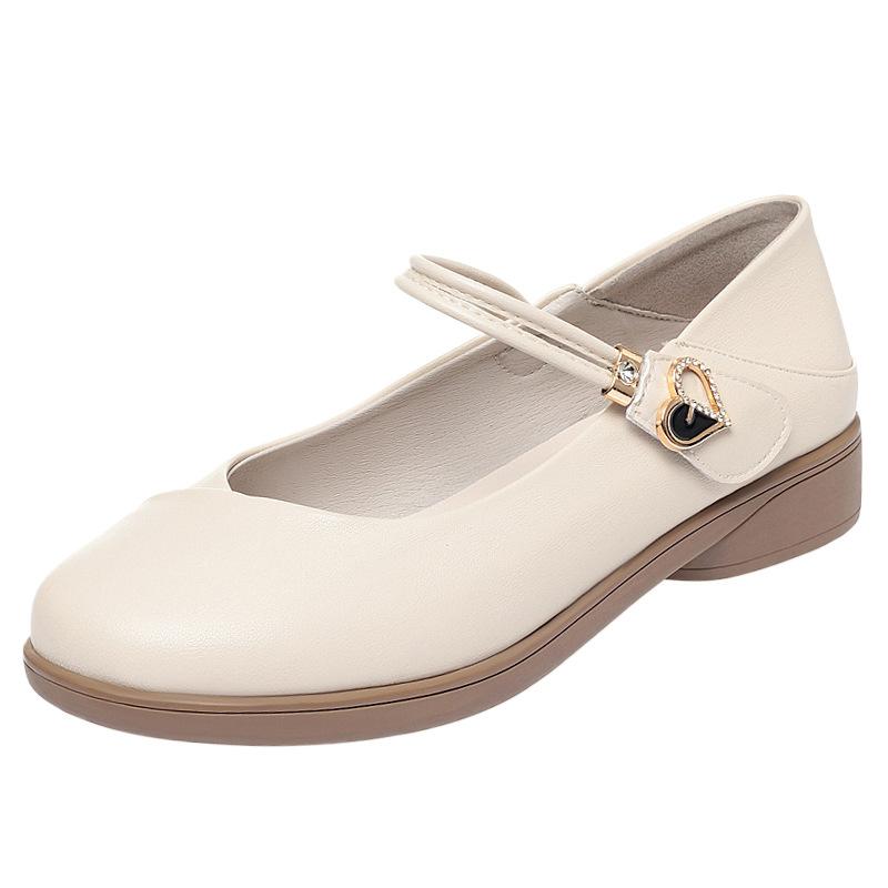 Summer new shallow low-heeled, child comfortable women's single shoes soft-soled flat-soled one-word buckle leather shoes