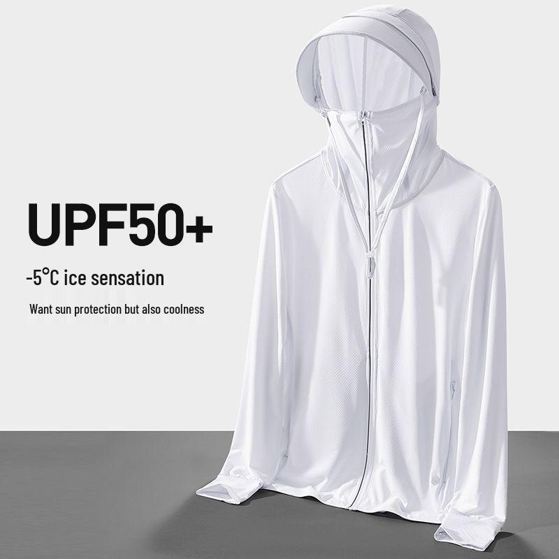 

Мужская летняя ветровка с капюшоном из ледяного шелка для защиты от солнца для активного отдыха XXXL белый