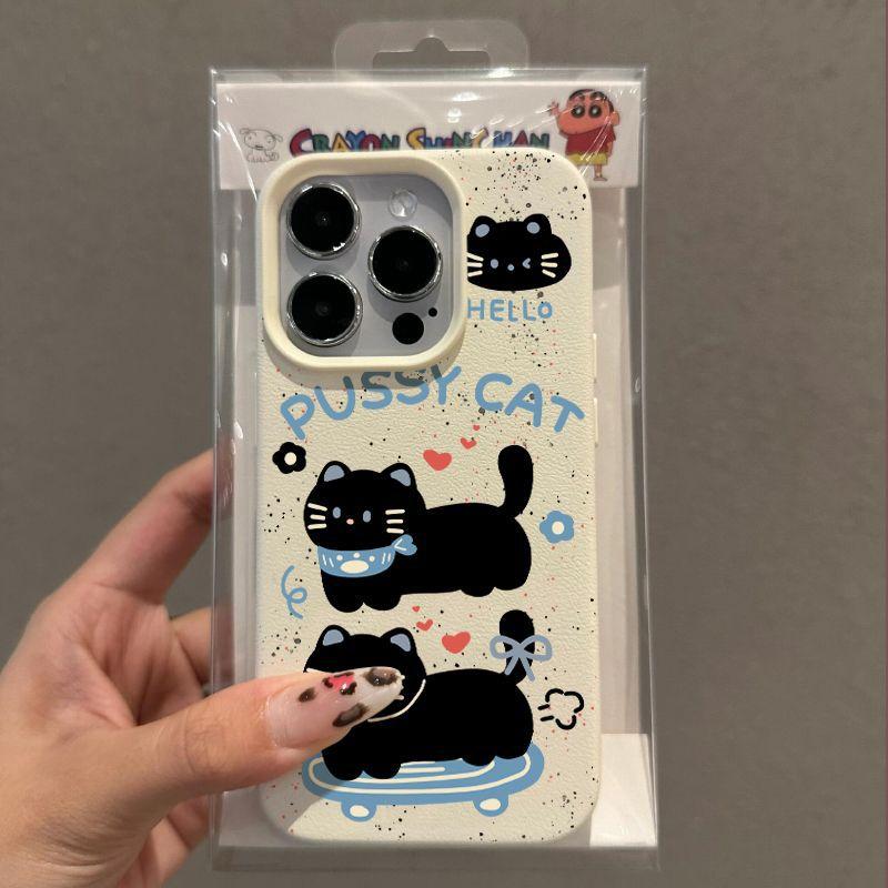 New Lychee Pattern Skateboard Cat Suitable for Apple 16 Mobile Phone Case Iphone15p Protective Case 14p Leather Pattern Soft Shell