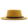 European and American new flat-brimmed flat-top hat woolen top hat women's fashion black belt jazz hat Panama hat
