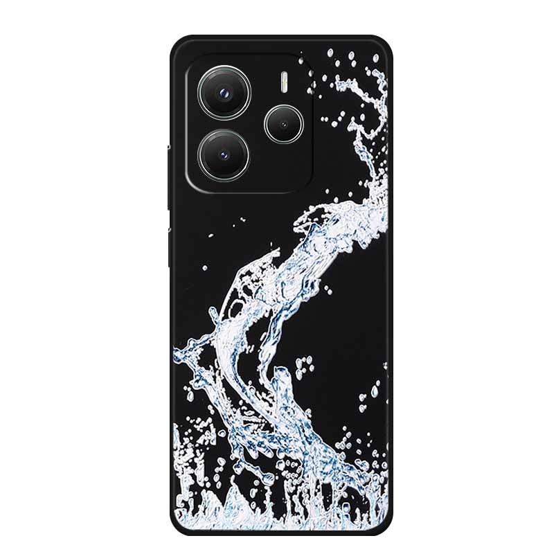 3D Emboss Case For Xiaomi Redmi Note 14 Phone Case Flowers Black Silicone Soft Back Cover Coque For Redmi Note 14 5G Global Case