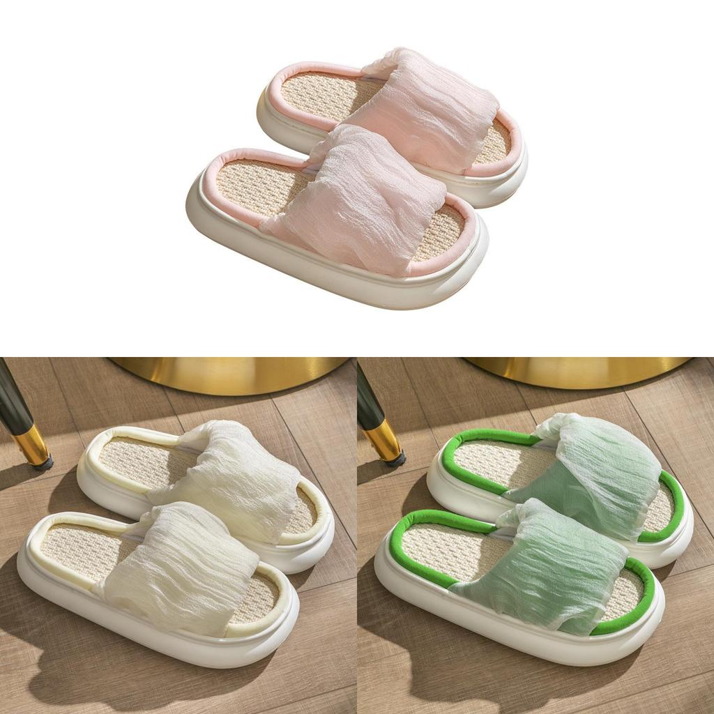 Home Office Womens Linen Slipon Slippers With Nonslip Pvc Soles For Indoor Comfort