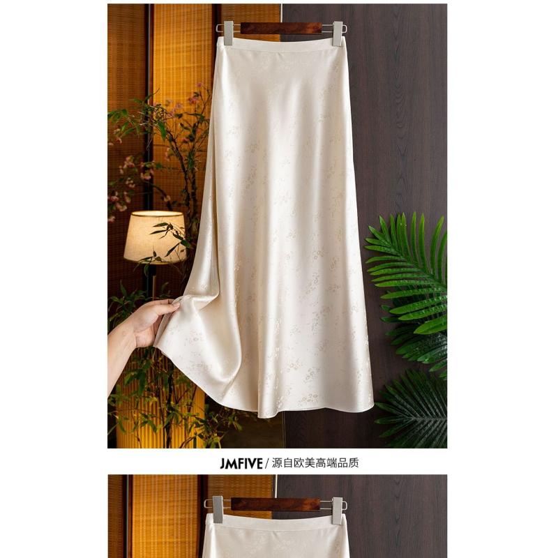 Acetatsatin Högklassig Nationell för Kvinnor Elegant Hög midja och Smalande Jacquard A-linje Kjolen