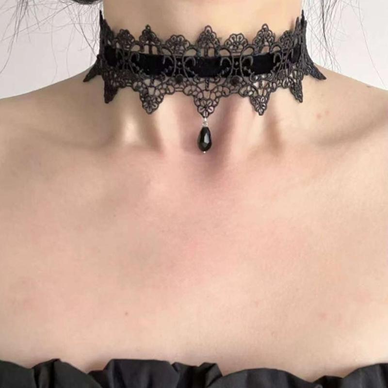 Feminine Lace Chokers Neckband Adjustable Tie Design 16g Light Acrylic Jewelry Black Red Color Options For Women