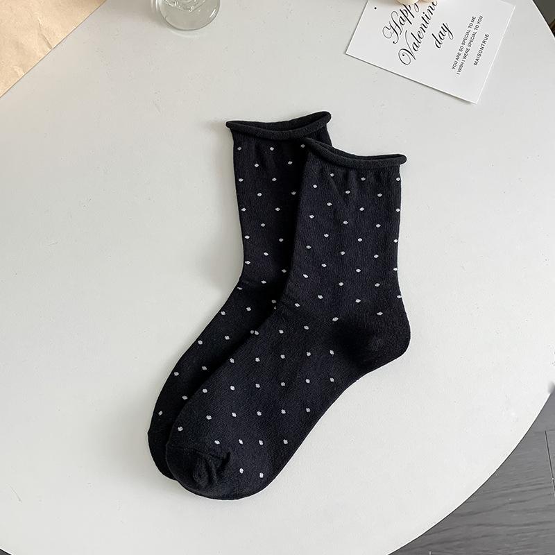 Women's Summer Thin Pure Cotton Poll Dot Crimped Boneless Tube Pile Socks