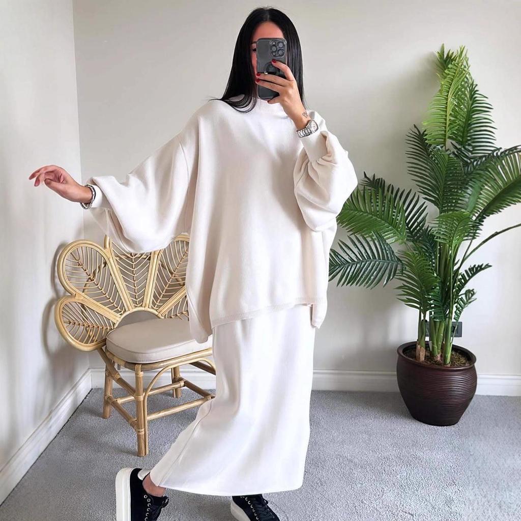 European & American Women's Autumn 2025 Lazy Style Long Dress Sweater Two-Piece Set