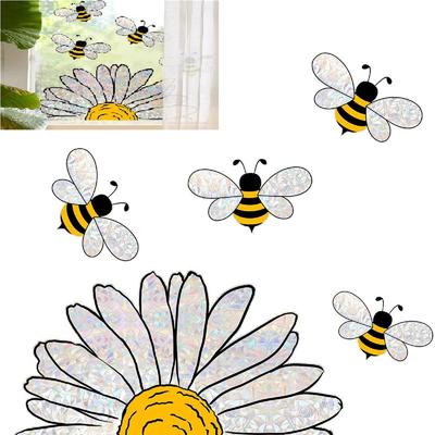 M-Modern-Adorable Bees Style Glass Sticker, Bee Window Decals- Sunflower Stained Glass Window Stickers, Sunflower Window Decals