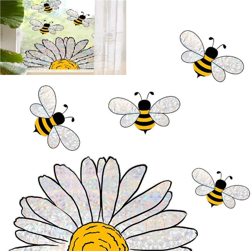 M-Modern-Entzückender Bienenstil Glasaufkleber, Bienen Fensteraufkleber- Sonnenblumen Buntglas Fensteraufkleber, Sonnenblumen Fensteraufkleber