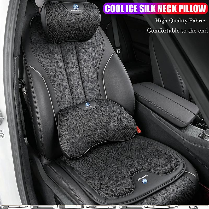 Car Neck Pillow Seat Cover Lumbar Support Headrest For VW GTI Polo T5 Passat Golf Tiguan Jetta CC T-ROC Scirocco Beetle Hub Cap