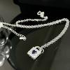 Lockhead Niche Design Blue Love Zircon Necklace French Irregular Metal Folds Premium Sense Clavicle Chain Female