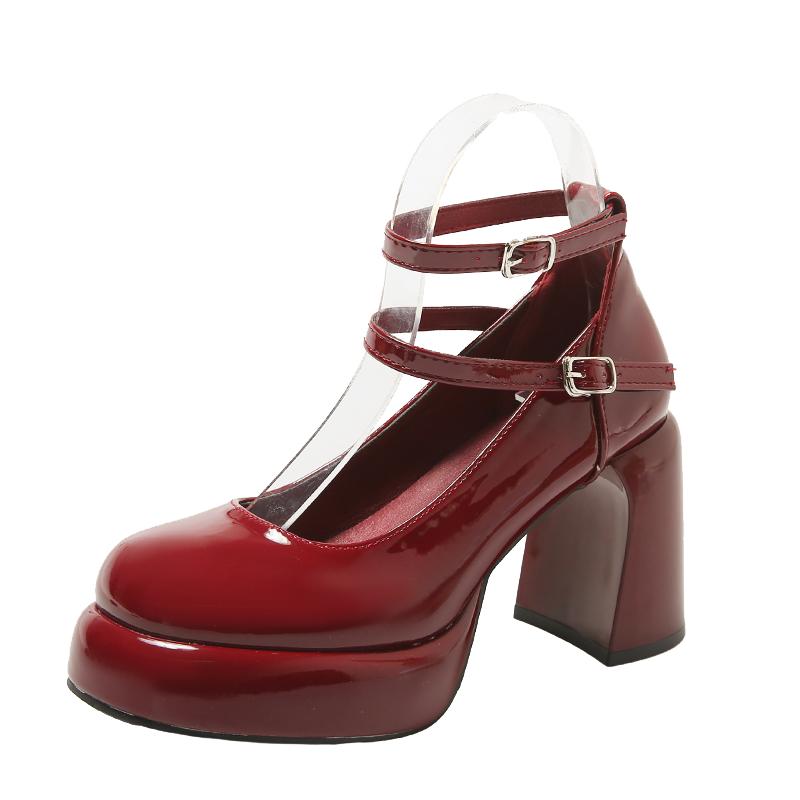 Fashion Fashion Elegant Double Buckle Thick Heel Shoes Platform Round Head Square Heel Women Mary Jane Shoes Ladies Dress Pumps