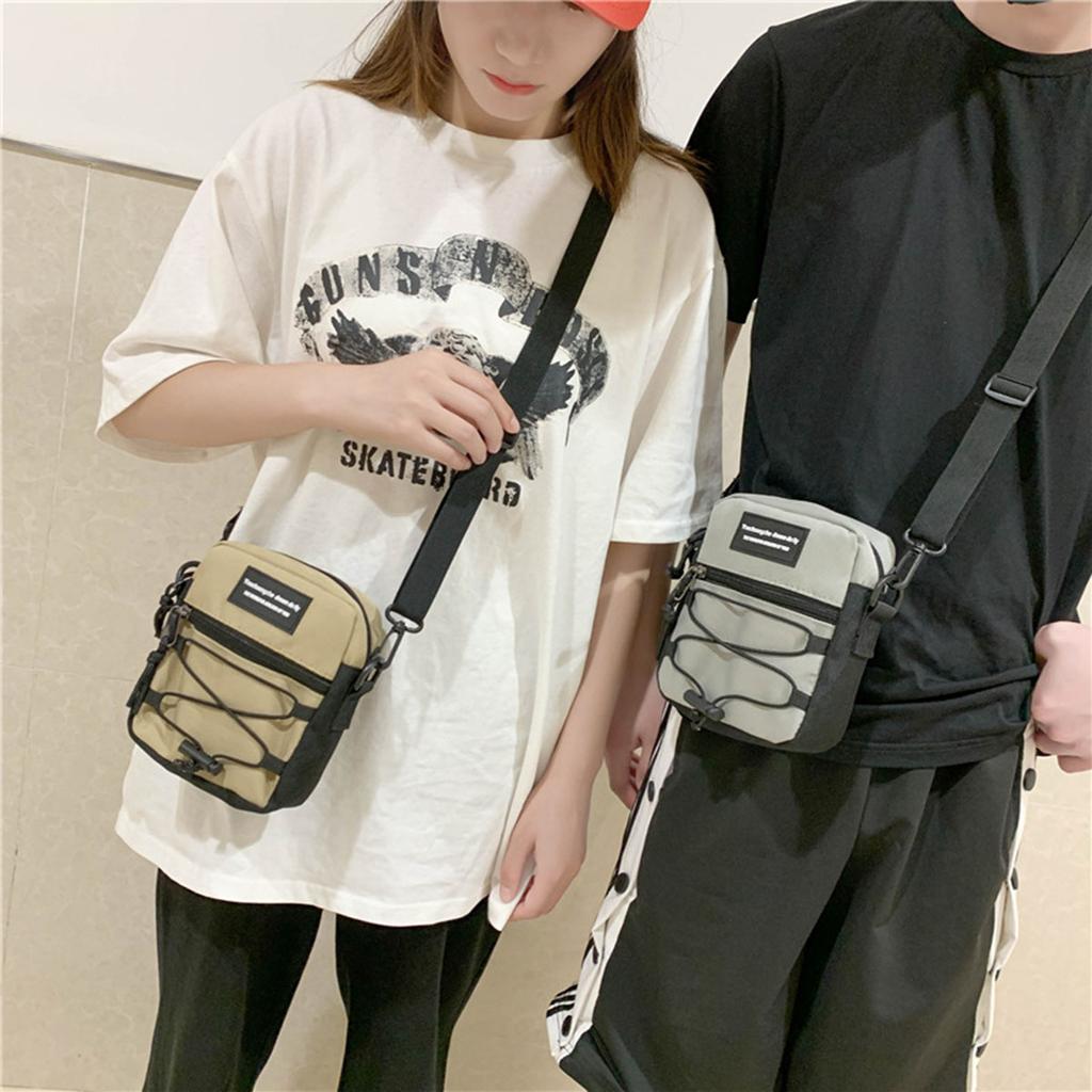 Japanese Harajuku Style Workwear Drawstring Letter Student Crossbody Bag Small Satchel