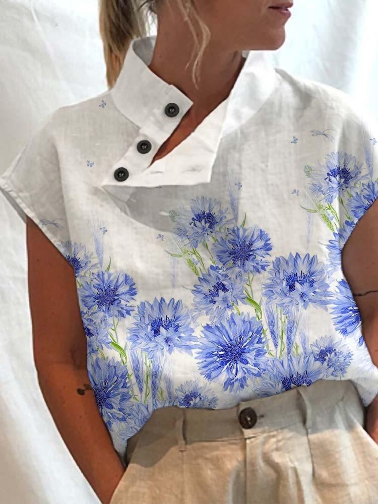 Women's Casual Fashion Print Lrregular Collar Lapel Comfortable Pullover Top