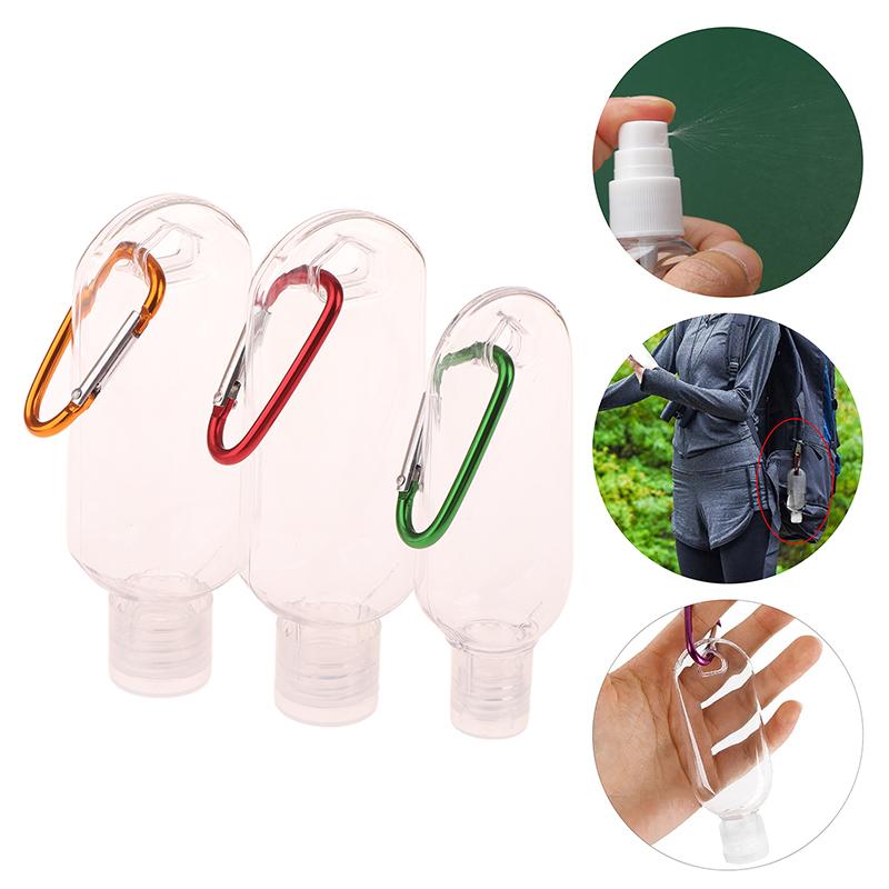30/50/60Ml Empty Portable Bottle With Carabiner Hook Outdoor Travel Hand Sanitizer Reusable Plastic Squeeze Bottles Storage Tool