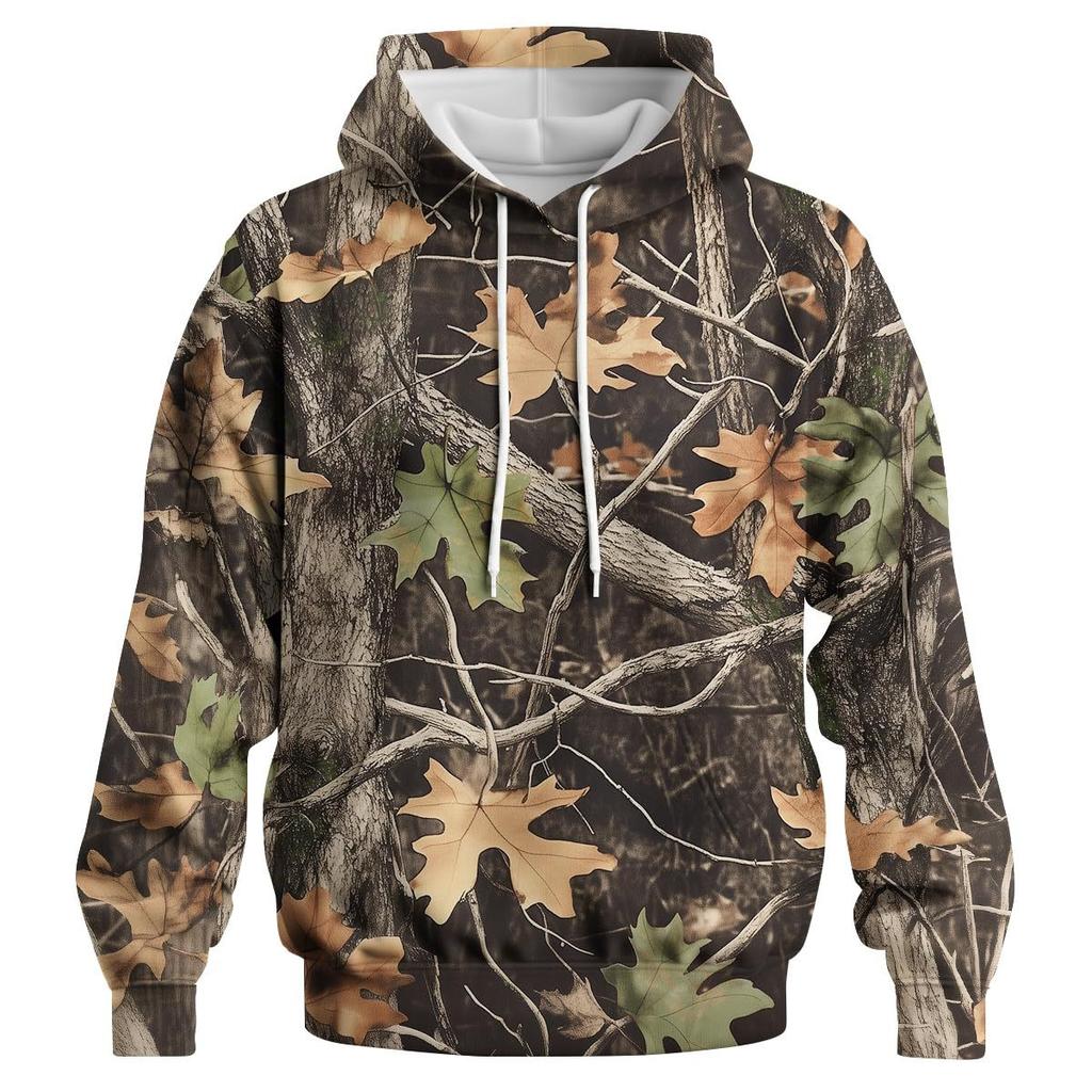 Maple Leaf Camouflage 3D Hoodie Unisex Outdoor Fishing Camping Hunting Clothing Men's Hooded Jacket Top