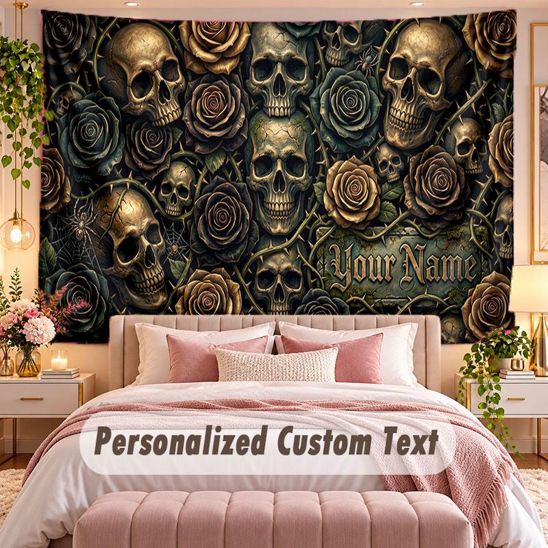 Skull Gothic (37) Theme Wall Tapestry Customized With Name Text Personalized Hanging Tapestry For Bedroom Living Room Decor