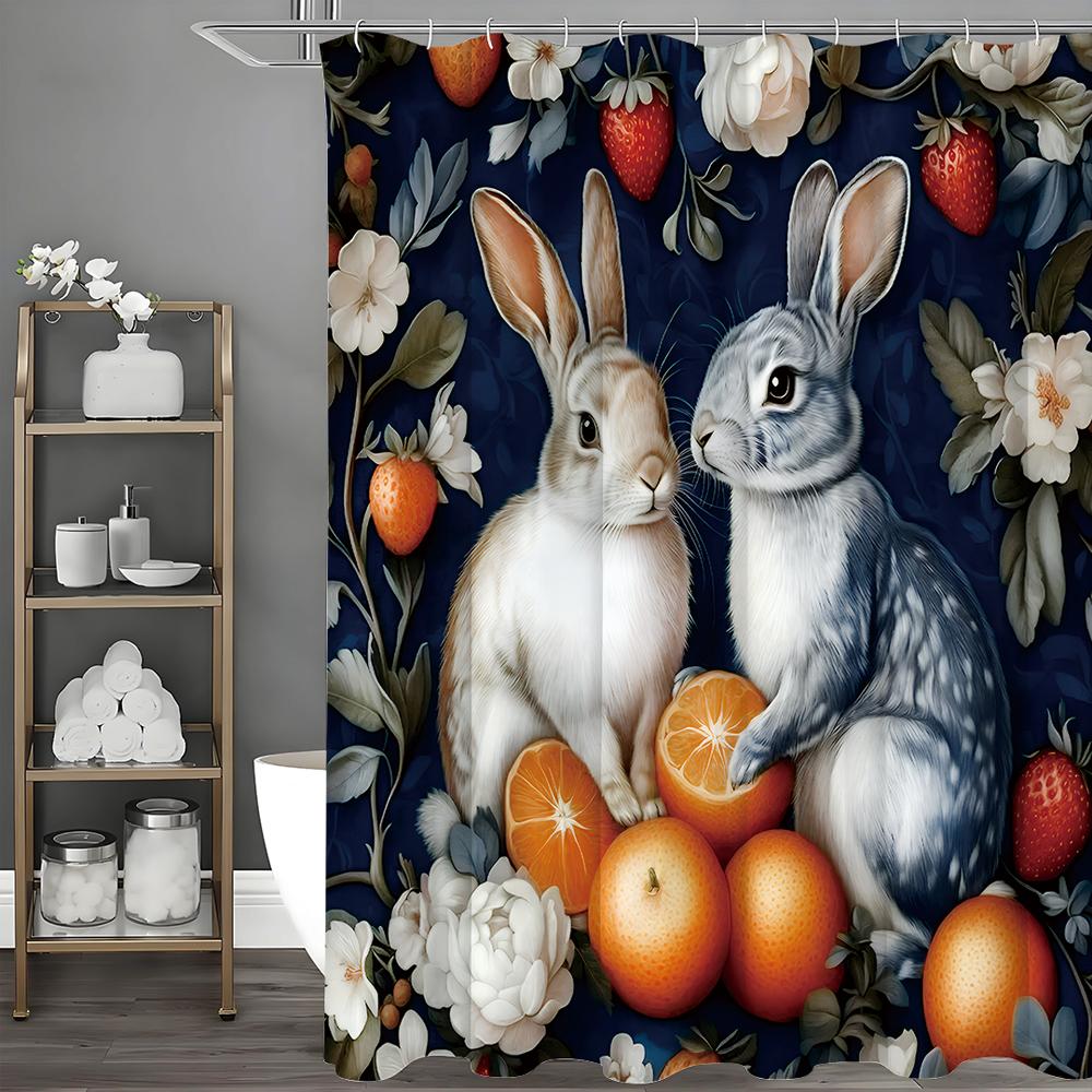

Пасхальный Милый Кролик Клубника Цветок Оранжевая Шторка для Душа, Декоративная Шторка для Ванной Комнаты, Водонепроницаемая Шторка для Душа с Крючками 90*180cm