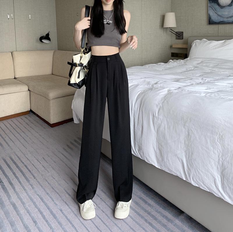 

Летние брюки с высокой посадкой, драпировкой и широкими штанинами для женщин M чёрный