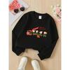 European sizes Christmas Train Santa Reindeer Joyful Girls' Fashionable Crewneck Sweatshirt, Western Top, Children's Long Sleeved Casual Tee