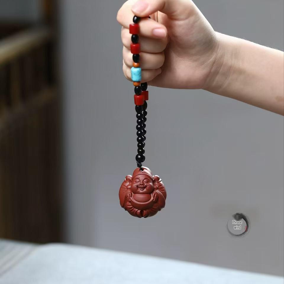 Yixing Zisha Tea Pet - Little God of Wealth Ornament in Vermilion Clay