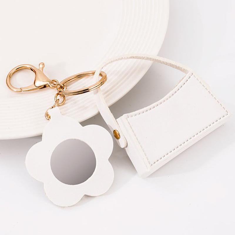 Portable Leather Pendant Mini Flower Mirror Handbag Keychain For Women Girls Personalized Keyring Backpack Decoration Gifts