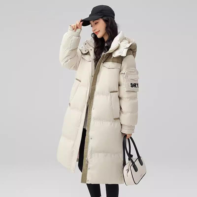 

Контрастный цвет пух белой утки длинный пуховик женский 2025 зима новая мода свободный теплый оверсайз мужские и женские пальто тренд S