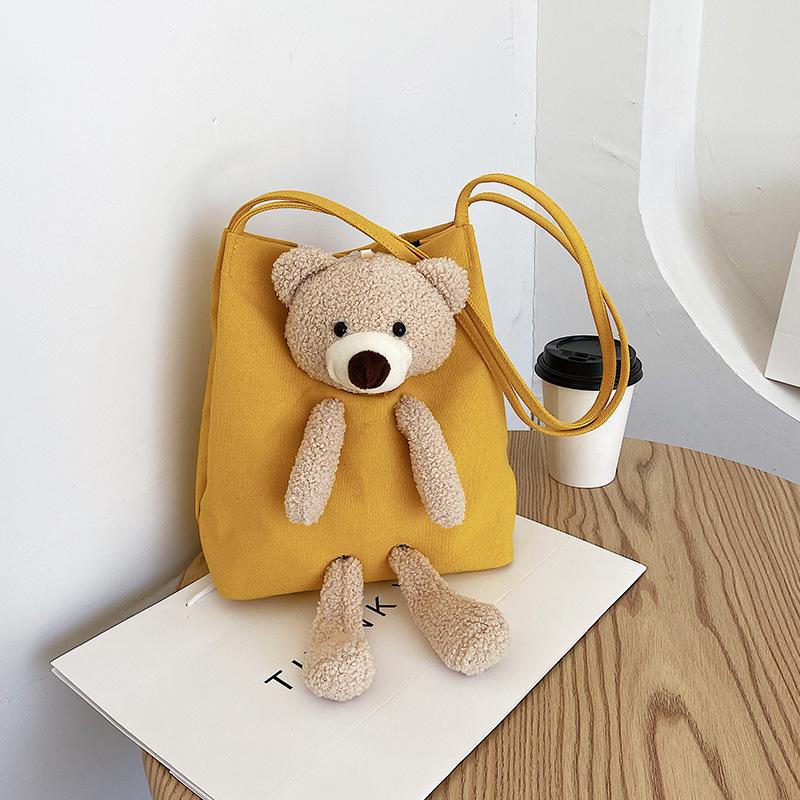 New Korean version of female student crossbody versatile shoulder canvas bag female popular cute bear bag