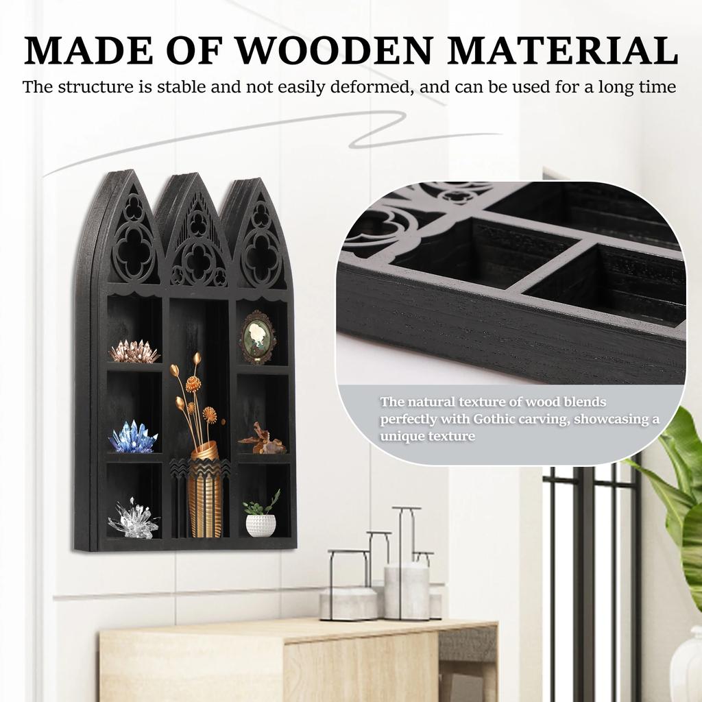 Wall Mounted Crystal Display Shelf Wooden Floating Shelves Gothic Bohemian Crystal Wall Holders for Home Living Room Decorative