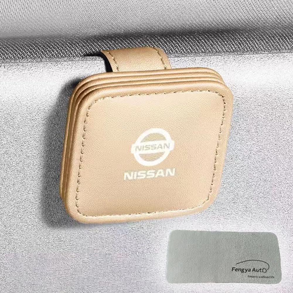 Car Sunglasses Magnetic Sunglasses Storage Easy Sun Visor Storage Holder with Holder, Clip, Installation, (Compatible Nissan, Beige)